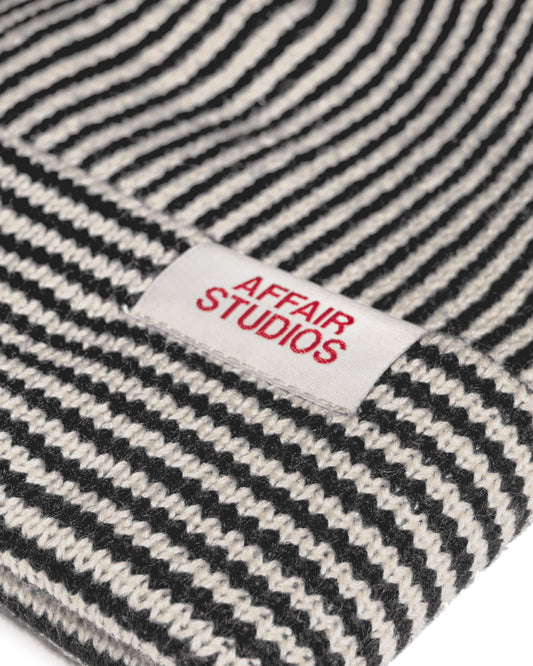 WASHED BLACK/ECRU STRIPY BEANIE