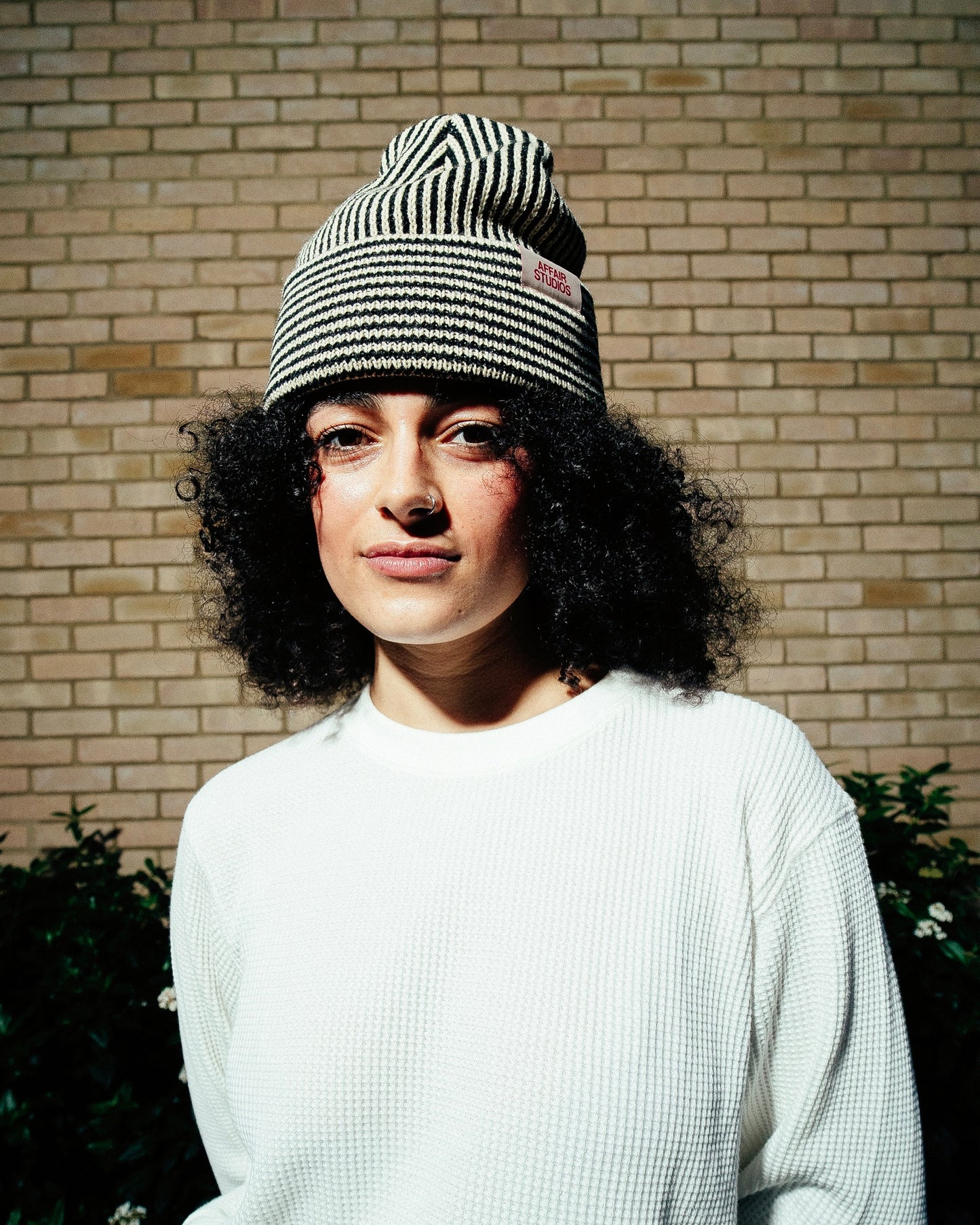 WASHED BLACK/ECRU STRIPY BEANIE